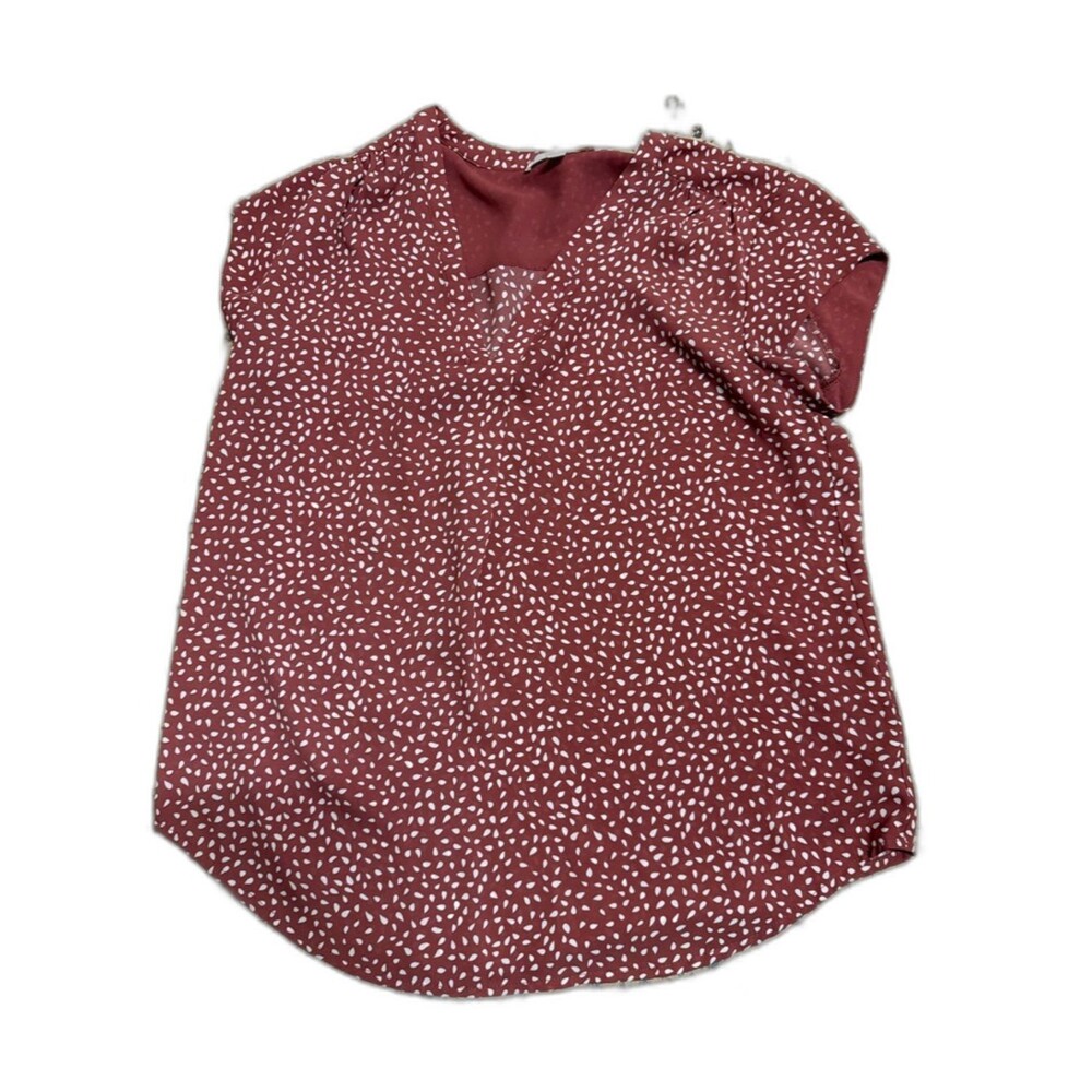 fun 2 fun Maroon Dot-Print V-Neck Blouse